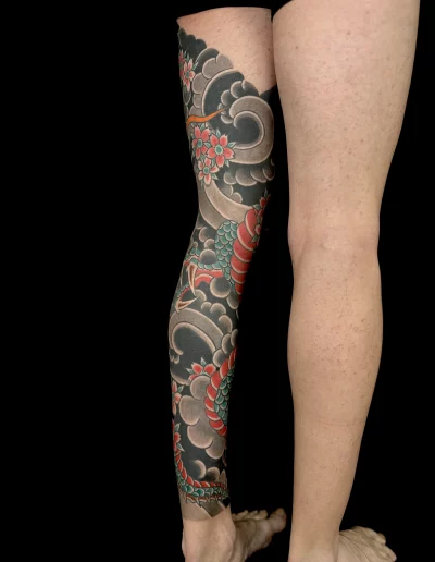 Full leg Sleeve Japanese Tattoo Dragon Castellón Valencia